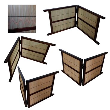 青竹 二連 ミニ 屏風 衝立 フレーム天然杢ラミン無垢材 高さ35cm パーテーション  和