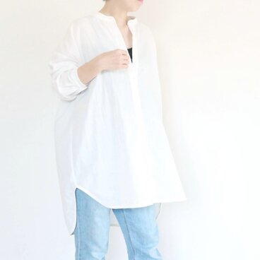 ほどよいきちんと感がちょうどいい　ふんわりガーゼシャツ　ホワイト　綿　ペールカラー　フォーマル