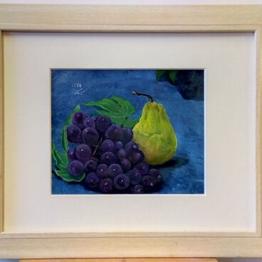 アクリル「葡萄と西洋梨の静物」