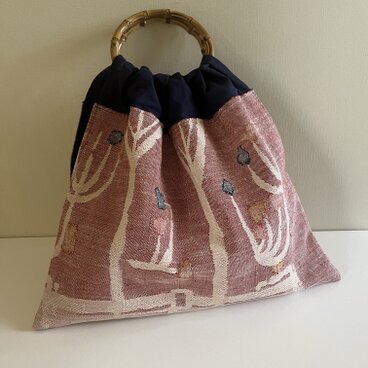 竹の持ち手バッグ（藍色）｜帯から生まれた一点もの