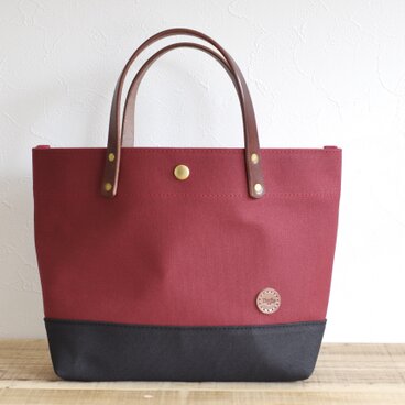 レザーハンドル 帆布トートバッグ ボルドー×ブラック