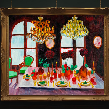 38×46㎝「西洋式テーブルA」F8・原画・油彩