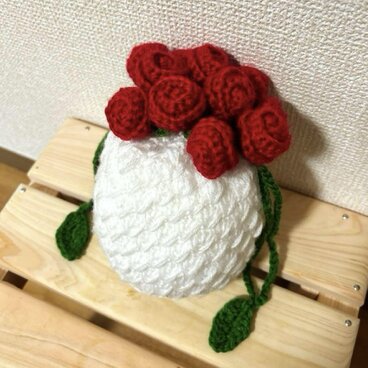 バラの巾着袋 ハンドメイド かぎ針編み フラワー