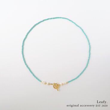 淡水パール＆ターコイズブルーのスリーカットビーズネックレス｜上品×爽やかマンテルネックレス