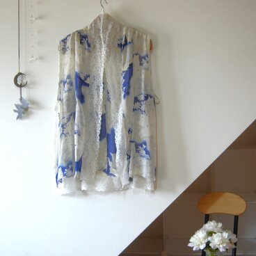 展示品　百合の花のストールジレ　着物リメイク