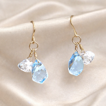 【イヤリング交換可能　ピアス】　ブルートパーズ　ロッククリスタル