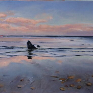 油絵「黒津崎海岸の夕暮れ」