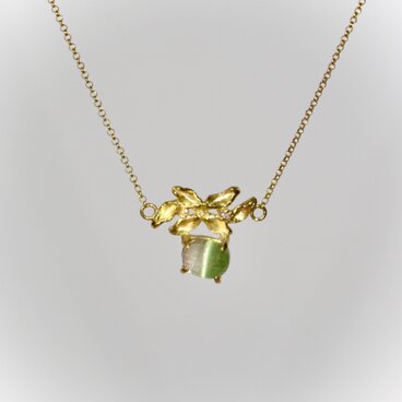 K18 バイカラーキャッアイ　トルマリン　リーフネックレス