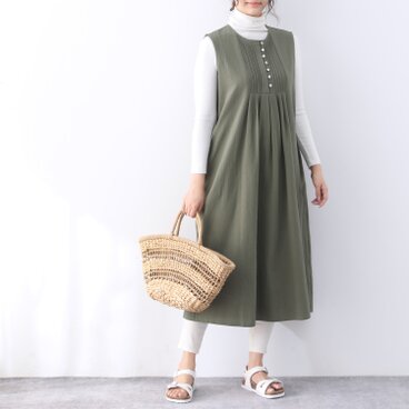 26色展開 コットン　ノースリーブ　ピンタック　ロングワンピース ♪オーダーサイズ可