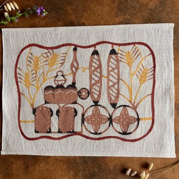 パンモチーフ染布　楽しいパンライフ