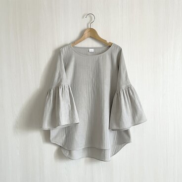 ギャザー袖プルオーバー_ダブルガーゼオーガニック綿100％_Pale Gray