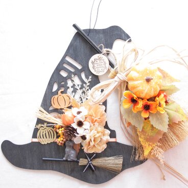 かぼちゃ付きスワッグと魔女ハットの壁飾り セット販売