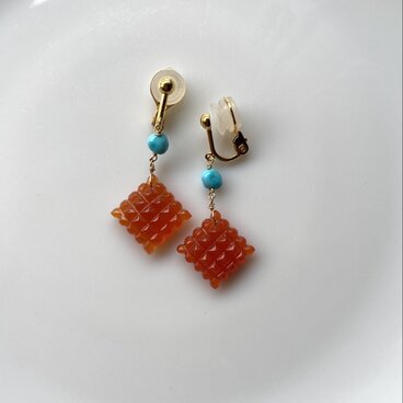 カーネリアンとターコイズのソフトタッチイヤリング
