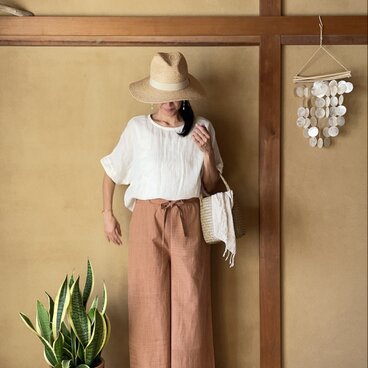 Handwoven Natural Dye Cotton Pants/草木染め手織りコットンワイドパンツ