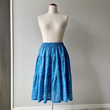 フランス産ローンコットン　ギャザースカート　ブルー