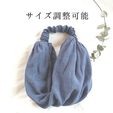 調整可能＊リネンのターバン・ライトネイビー