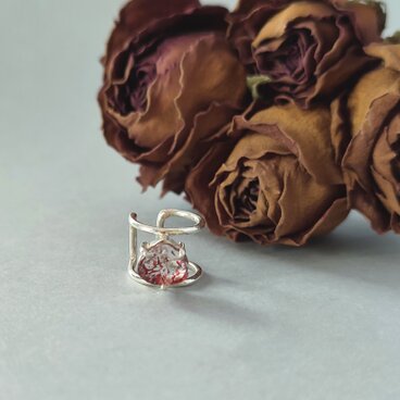 【1点もの】レピドクロサイトインクォーツ/赤/インクルージョン/イヤーカフ/片耳/左右どちらでもOK/silver950