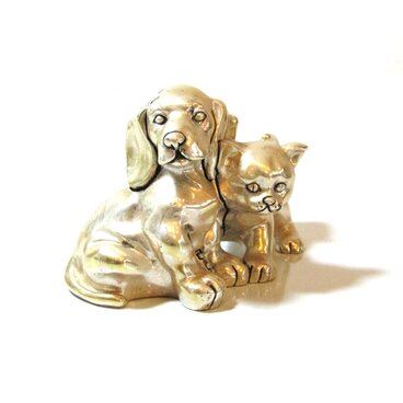 70s Italy Marcello Giorgio Silver Plated Dog and Cat Figurine