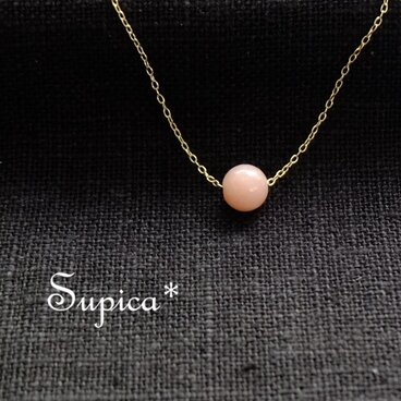s138-186【人間関係を良好に　天然石 ピンクソープストーン】チェーンの色と長さ選べる　天然石のひとつぶネックレス