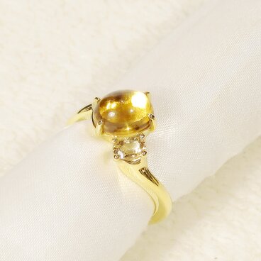 シトリンとインペリアルトパーズ、SV925の指輪（リングサイズ：10号、天然石、誕生石、K18イエローゴールドメッキ）