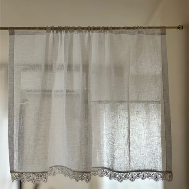 カフェカーテン　飾りレース付き【ココ】【薄地　リノ　ポラン　ホワイト　】