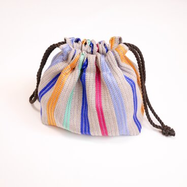 リネンと絹の手織り巾着バックマルチカラー　16cm×17cm×10cm