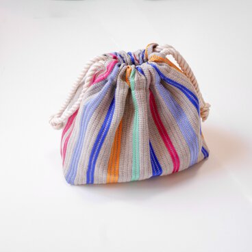 リネンと絹の手織り巾着バックマルチカラー　20cm×22cm×8cm