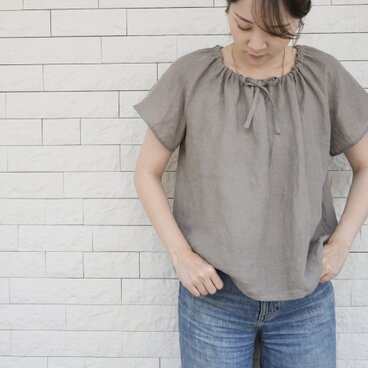 上質リネンのゆったり半袖ブラウス　No.361
