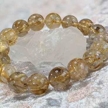 ゴールドルチルクォーツブレスレット　16cm  11mm珠
