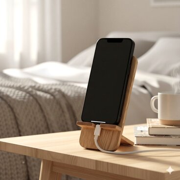 【２段階角度調整】組み立て木製スマホスタンド〈ナラ・ラウンド〉100％無垢材 コンパクトに分解 充電しながら