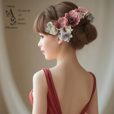 ⋆3点set⋆ クラシカルピンクポピー ヘッドドレス《ワイヤー入りピック》