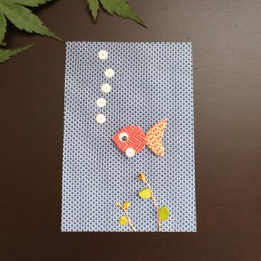 夏の季節に♪ポストカード２枚セット★金魚★ネクタイ押絵（i-7)