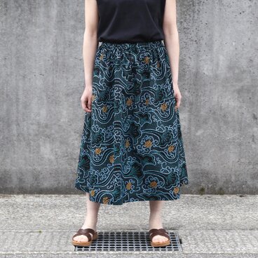 【受注制作】アフリカ布のギャザースカート（ リーフ ）アフリカンプリント アフリカンファブリック