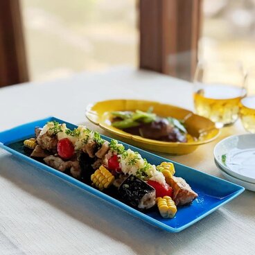 浅葱交趾長角皿