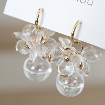 gold clear flower / 水入りガラスドーム 【 ﾋﾟｱｽ / ｲﾔﾘﾝｸﾞ】