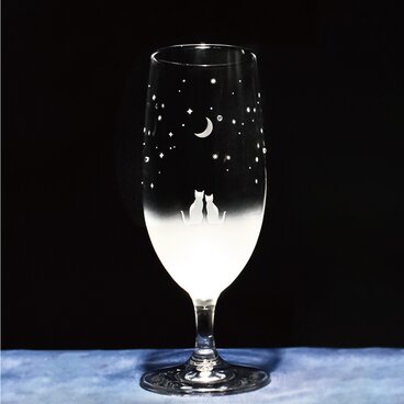 《送料無料》 猫モチーフのグラスシリーズ 【一緒にみる三日月の夜空 ／ ピルスナー 】 360ml ★名入れ加工対応品（有料）
