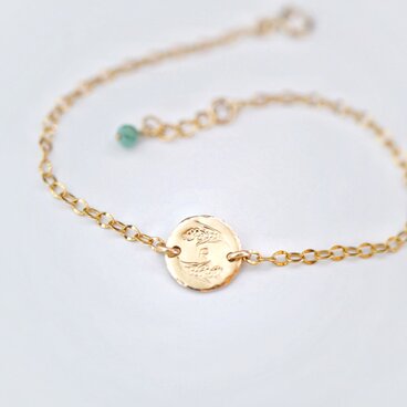 《選べるイニシャル》ミモザ コインブレスレット プレート 誕生石付 14kgf  誕生花 ご褒美 ギフト