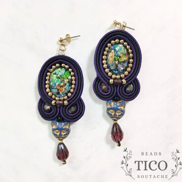 【ソウタシエ】月夜の猫達 一点物 (ピアス/イヤリング)