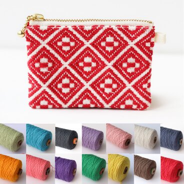 選べる糸色14色｜うろこ模様のこぎん刺し10cmポーチ（セミオーダー制）