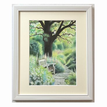 猫のいる庭（パステル画　原画）４号