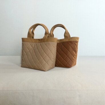 撥水ナイロンキルトx帆布のトートバッグ