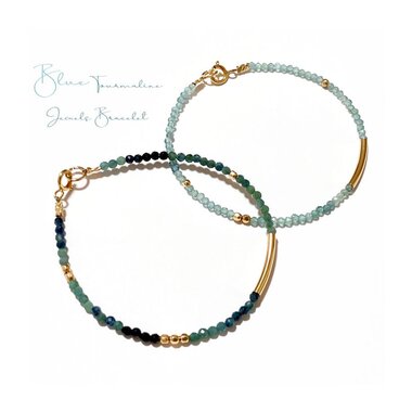 ブルートルマリン*ゴールドビーズのジュエルブレスレット（K14GF）