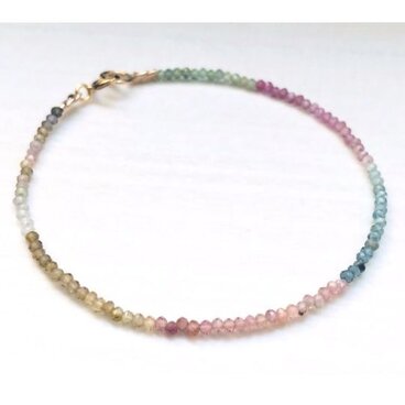 天然石　トルマリン*マルチカラージュエルブレスレット（K14GF）