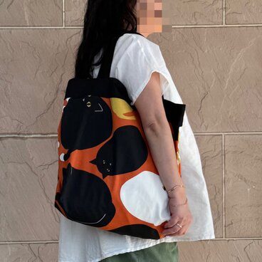 コンパクト おかいものかばん くろまるネコ　受注製作