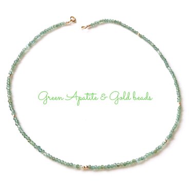 天然石*ブルーグリーン・アパタイトの連ネックレス　(K14GF・ゴールドビーズ)