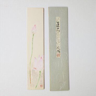 オリジナル絵短冊　「蓮花」（日本画、広幅）