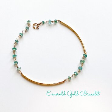 天然石・エメラルド×イエローゴールドバー* ブレスレット（K14GF）