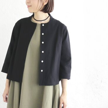凛とした大人の装いに✦ 桐七炊きコットンリネン はおりジャケット（ブラック）CO12