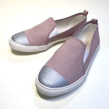 ◆プチプラ◆ バイカラー軽量スリッポン (グレイッシュパープル x シルバー) 22.5cm〜24.5cm