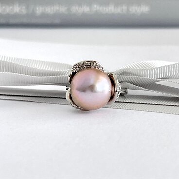 メタリックラベンダーピンク 大粒 ルベルパールのフラワーリング （12.5cm)